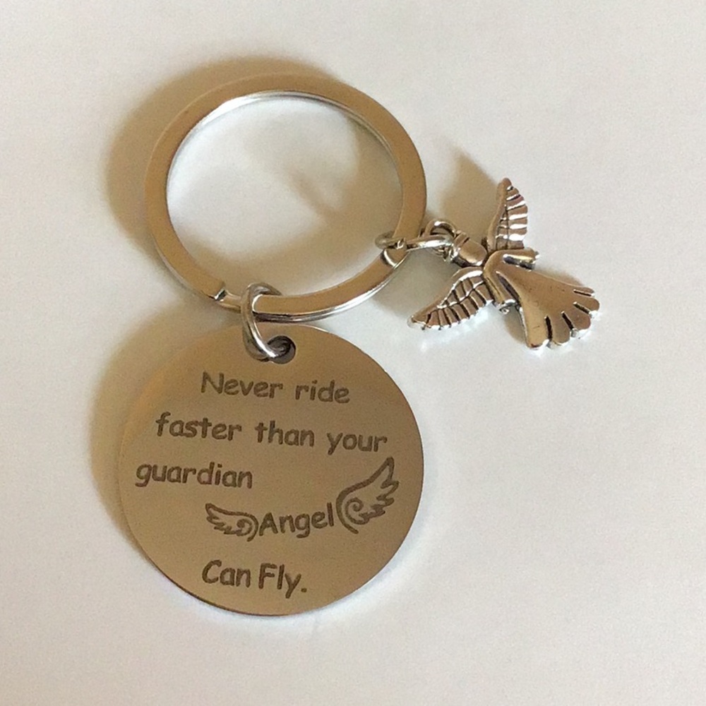 Never Ride Faster than Your Guardian Angel Can Fly Stainless Steel Keych…